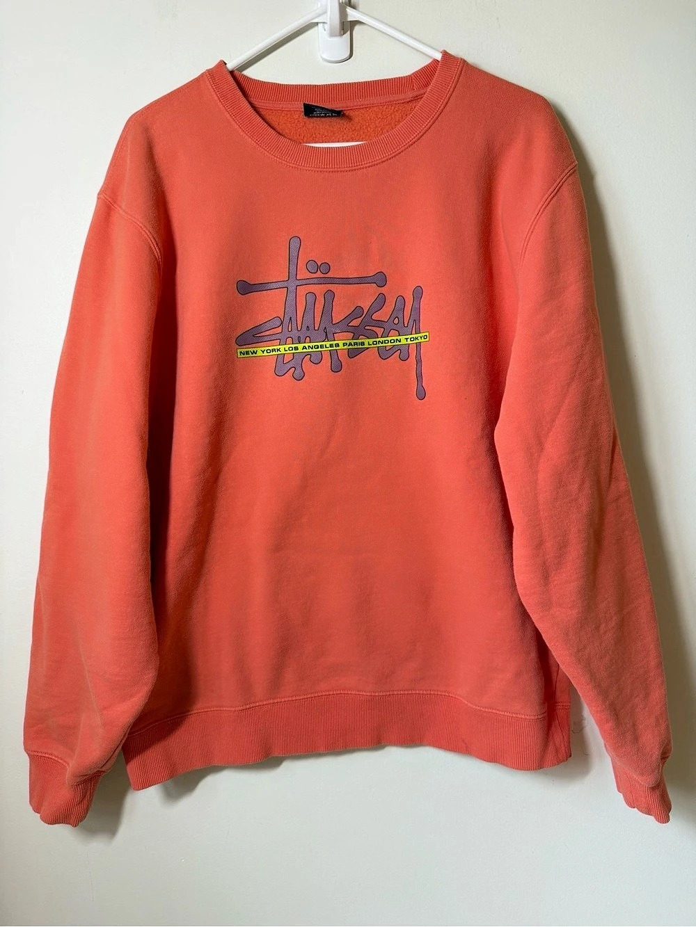 Stussy World Tour Crewneck Sweatshirt Orange Large